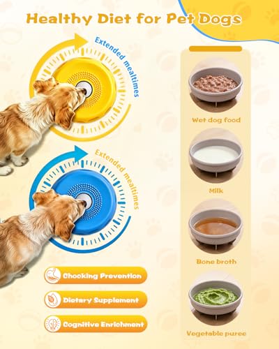 2 Pack Slow Feeder Dog Bowl with Rolling Ball, Interactive Lick Bowl for Dogs & Cats Anti-Slip Silicone Lick Mat for Liquid Treat Wet Food Bone Broth Enrichment Toy for Small Medium Large Dogs - color: Blue & Yellow