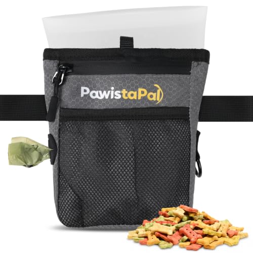 Dog Treat Pouch for Pet Training, One-Hand Magnetic Closure, Hands-Free Treat Bag with Silicone Liner, No Mess No Smell - color: Pure Gray