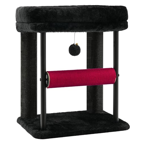 Hey-brother Cat Tree, Sturdy Tower with Sisal-Wrapped Columns, MPJ010SBR - color: Black and Red, size: 18.9 inches
