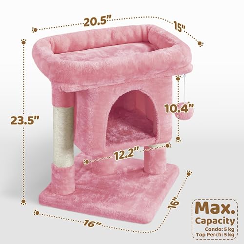 Yaheetech 23.5in Small Low-Profile Cat Tree Condo with Scratching Posts - color: Pink