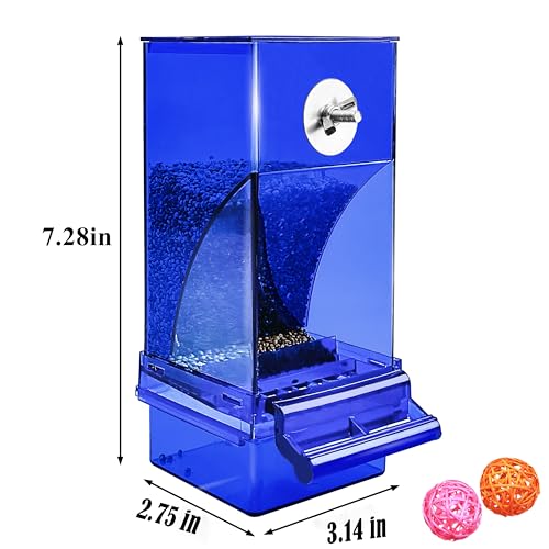 Automatic Bird Feeder, No Mess Acrylic Parrot Foraging Feeders, Transparent Bird Feeder Container Cage Accessories for Most Birds Parrot Canary Cockatoo(2 Pack) - color: Transparent blue