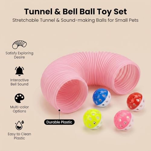 1 Pack Ferret Tubes & Tunnels with 4 Bell Balls, 3.9 in Wide, Pink - color: Pink, size: 1PCS