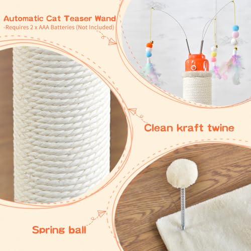 YARUOMY Cat Scratching Post，42.5" Tall Heavy Duty Cat Scratcher，Scratching Posts for Indoor Cats Adult with Interactive Cat Toys Automatic Teaser Wand and Rotating Hanging Balls - size: 42.5"H