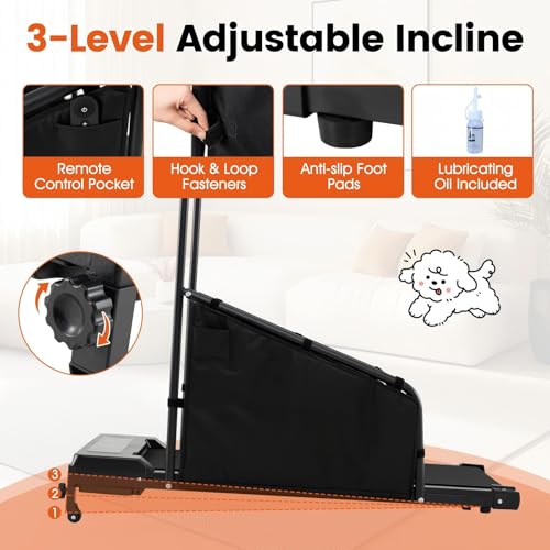 GYMAX Dog Treadmills for Small/Medium Dogs - Pet Runner with Remote, Display Monitor, Adjustable Incline, Shock-Absorbing Belt & Wheels, 3 in 1 Dog Running Machine Walking Pad for Indoor Exercise