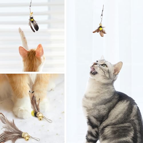 SONGWAY Cat Toy Wand Replacement - 8 Pieces Insect Cat Toys, Cat Feather Toy Refills, Cat Teaser Wand Attachments, Interactive Cat Toys for Indoor Cats - size: Insect