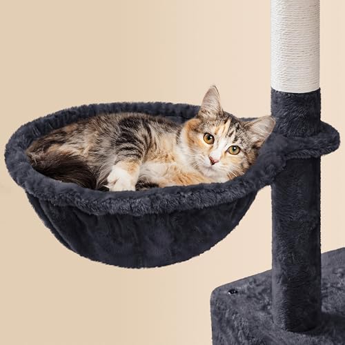 Yaheetech 64.5in Cat Tree for Large Cats with 2 Condos, 2 Perches - color: Black, size: 64.5in