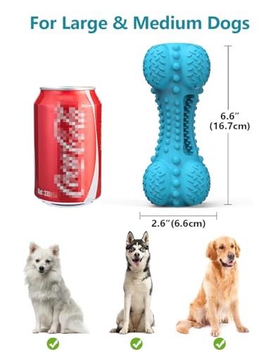 SCHITEC Squeaky Dog Chew Toy for Aggressive Chewers Large Breed, [2 Pack] Tough Interactive Teething Rubber Bone for Big Medium Dogs - color: Red & Blue