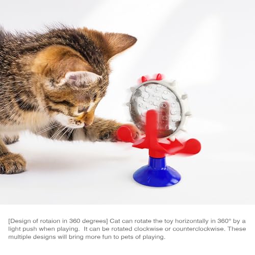 Interactive Cat Slow Feeder, Rotating Durable Dog Puzzle Toy, Mental Stimulation Treat Dispenser with Powerful Suction Cups for Cats and Dogs (Red Blue) - color: Red Blue