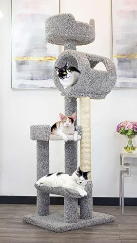 New Cat Condos 140003- Solid Wood Cat Climbing Tower Cat Tree, Gray - color: Gray