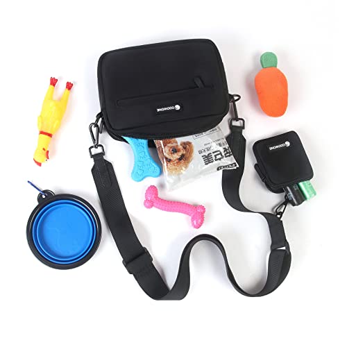 Dog Treat Pouch with Removable Small Pet Training Treat Pouches, Built-in Poop Bag Dispenser, Adjustable Shoulder Strap Cross Body Dog Walking Bag (Black) - color: Black
