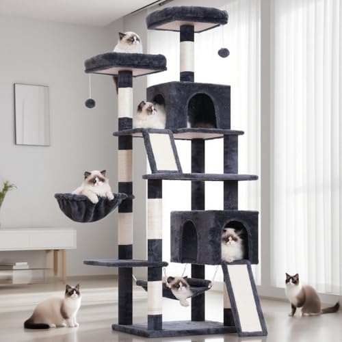 Gitelsnour Cat Tree, 71'' Tower for Large Cat with Scratching Post, GCT032G - color: Smoky gray, size: 71 inches
