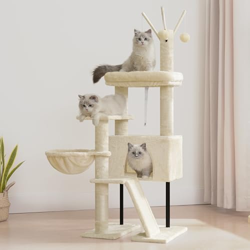 Gitelsnour Cat Tree Tower for Indoor Cats, Top Platform with Toy, GCT006SM - color: Beige, size: 47.24 inches
