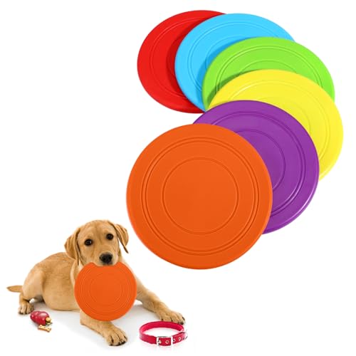 18 Pack Dog Flying Discs, Soft TPR Rubber Flyer Toys for Small Medium & Large Dogs - Interactive, Float in Water, Safe on Teeth, for Outdoor Fetch & Training (6 Colors)