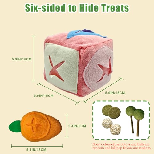 Rabbit Foraging Toy with Bell,Puzzle Feed Game Guinea Pig Fun Enrichment Toys Boredom Relief,Washable Snuffle Interactive Treat Ball Dispenser Exercise Bunny Toys for Indoor Bunnies(Pink) - color: Pink