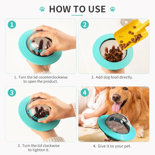 UFO Shape Dog Slow Feeder Toy, Interactive Treat Dispensing Puzzle Bowl for Dogs (Blue) - color: Blue