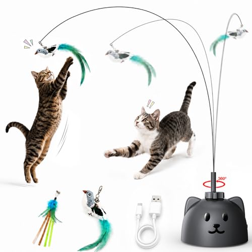 Interactive Cat Toys for Indoor Cats, 360° Automatic Spin Flying Bird Wand - color: Black
