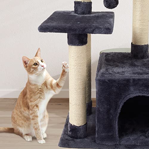 Cute Cat Tree Kitten Cat Tower Condo Cat Furniture Sisal Scratching Posts D - color: Smokygrey