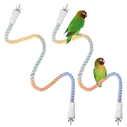 M METERXITY 2-Pack Rope Perches for Bird Cages, 31.5 in Length Comfort Grip Flexible Rope Perch Beak & Paw Grinding for Parrots/Cockatiels/Parakeets, Bird Platform Sand [Pink Blue] - color: Pink Blue, size: 31.5 in