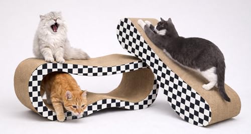 2 in 1 Large Cardboard Cat Scratcher Lounger, Cat Scratching Board for Indoor Cats, 100% Recyclable & Reversible Horizontal Scratching Pads Prevents Furniture Damage, Checkerboard - color: 2 IN 1 Large Checkerboard
