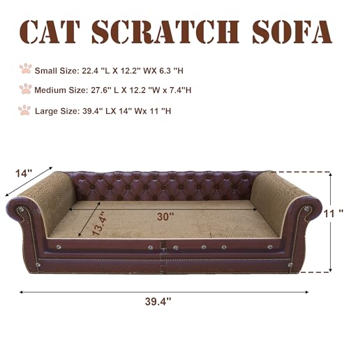 COOZMENT Scratching Sofa, Couch Shaped Thick Scratching Cardboard, Lounge Bed for Indoor Rest&Play, Sofa Scratcher Pad (Brown, 39.4" L X 14" W X 11" H) - color: Brown-Large