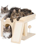 Aechonow Small Cat Tree Tower for Large Cat, Cat Bed House with Large Perch - color: L—14''Beige
