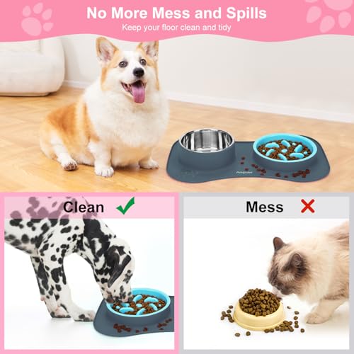 Slow Feeder Dog Bowls 3 in 1 Stainless Steel Food Water Bowl to Slow Eating - color: Light Grey, size: Small ＆ Medium Breed