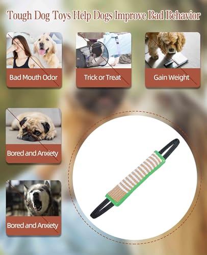 Clysoru Squeaky Tug Toy for Dogs Jute with 2 Strong Handles Lasting Training Equipment Puppy to Large Dog Interactive Toys of War Pull Indestructible Rope Pet Crinkle Teething - color: green