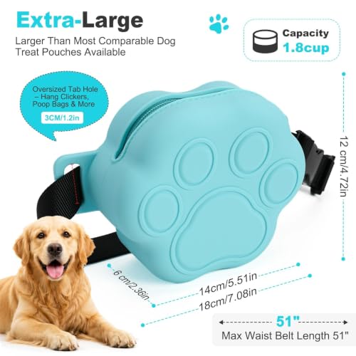 Dog Treat Pouch with Training Clicker and 2 Poop Bags, 1.8 Cup Small Sealable Zipper Silicone Fanny Pack with Waist Belt, Pet Puppy Training & Walking Essentials (Blue) - color: Blue