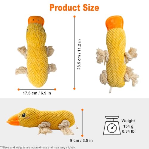 Yellow Duck Plush Chew Dog Toy, 11.2 in, Squeaker and Rope - color: Yellow Duck