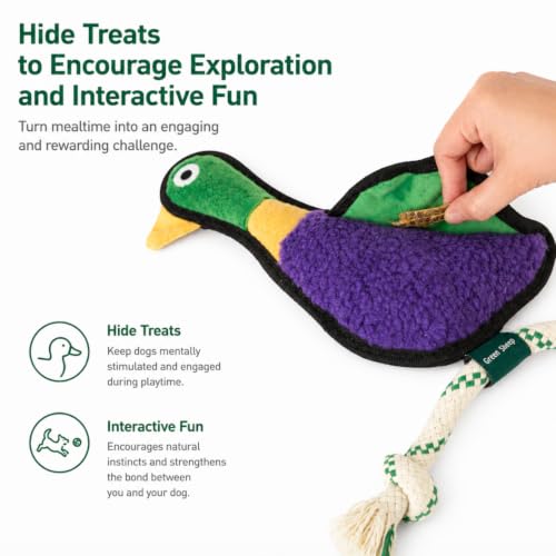 Green Sheep Squeaky Plush Dog Toy, Interactive Rope Toy with Recycled Materials for Tug, Fetch and Play, Medium to Large Dogs, Chew Toy, Duck - color: Duck