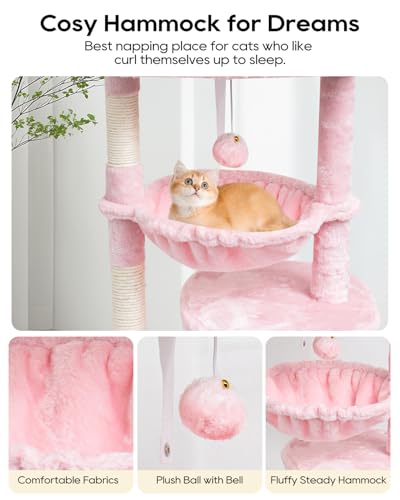 SYANDLVY Pink Cat Tree for Indoor Cats, Modern Tower with Scratching Post - color: Pink