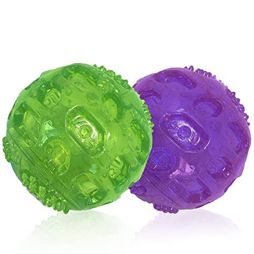 3'' Squeaky Dog Toy Balls for Lagre Medium Breed, Indestructible Dog Balls for Playing, Fetching & Retrieving, Durable Aggressive Chewers, 2 PCS Green+Purple - color: Green+Purple