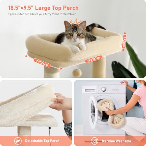 Cat Tree for Indoor Cats, 56.3" Multi-Level Cat Tower with 2 Condos - color: Beige, size: 56 Inches