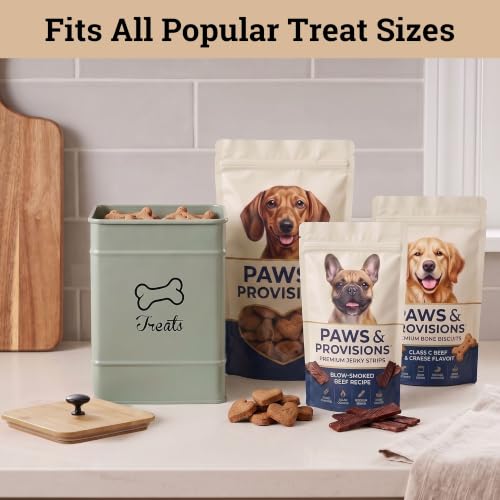 Dog Treat Container with Airtight Bamboo Lid, 5"W x 7"H, 7 Cup Capacity - color: Sage Green - Small