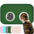BLESWIN Waterproof Silicone Pet Feeding Mat Green with Raised Edge,24" x 16"Non-Skid Spill Proof Dog Bowl Mats, Easy Clean Cat Bowls Placemat for Cats and Dogs - color: Dark Green, size: 60 x 40 cm