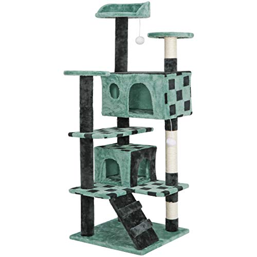 Nova Microdermabrasion 54in Cat Tree Tower for Indoor Cats Multi-Level Cat Condo Cat Bed Furniture with Scratching Post Kittens Activity Center (Green) - color: Green