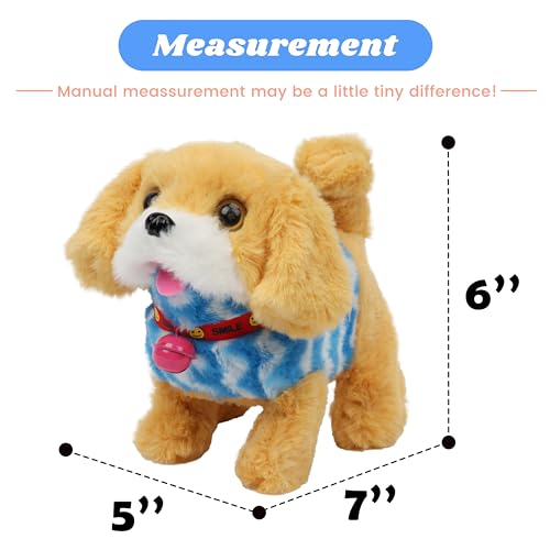 Hopearl Walking Dog Golden Retriever in Blue Vest Interactive Electronic Pet Plush Toy Puppy Woof and Moving Animated Nodding Head Gift for Toddlers Birthday, Brown, 7'' - style: Dog-Blue Vest