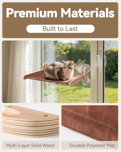 JKXJKX Foldable Cat Window Perch - 44Lbs Heavy Duty Hammock with Strong Suction Cups & Wooden Frame, Space Saving Kitty Bed Seat for Large Indoor Cats