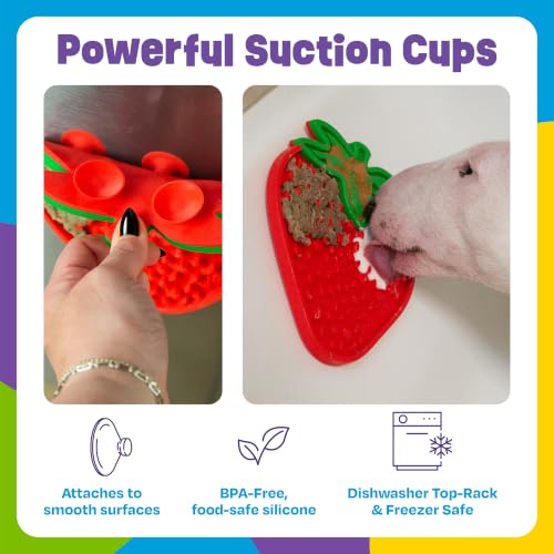 Brightkins Strawberry Lick Mat - Mental Stimulation for Dogs, Feeding Treat Mats for Dogs and Cats, Enrichment Dog Food Mat, Puppy Training Tools, Cat Feeder Toy, Dog Toys Boredom, Slow Pet Feeder