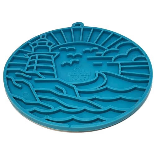 SodaPup Lighthouse eMat – Durable Enrichment Feeder with Suction Cups Made in USA from Non-Toxic, Pet-Safe, Food Safe Rubber for Mental Stimulation, Avoiding Overfeeding, Calming, & More - color: Lighthouse eMat Sea Foam Blue