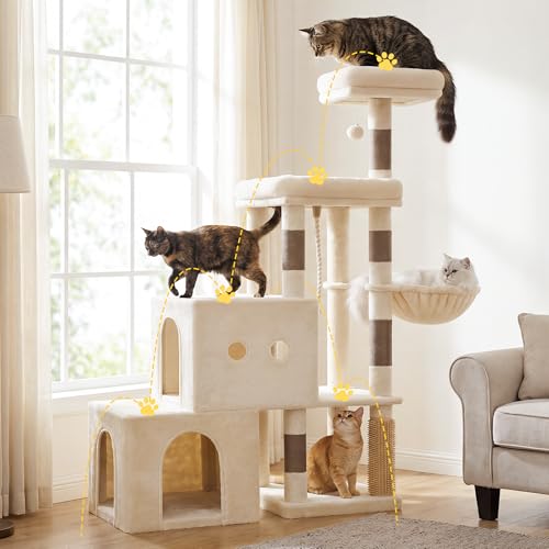 Hey-brother Cat Tree Tower with Steped Climbing Condos, Platforms, MPJ061MJ - color: Beige and Brown