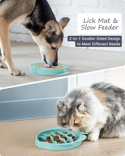 Coomazy Slow Feeder Cat Bowl Silicone Pet Puzzle Feeder for Slow Eating - color: Cyan, size: 1.2 Cups