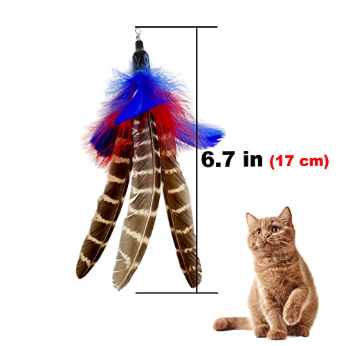 Cat Feather Toys Refills, 6 Pieces Handmade Da Bird Feathers Refill, Cat Wand Replacement Feather for Indoor Cats (A) - color: A-6 PCS Feather Refills