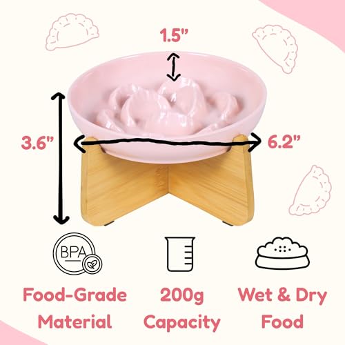 Slow Feeder Cat Bowl with Stand - Unbreakable Elevated Slow Feeder Bowl for Cats - Melamine Puzzle Raised Cat Food Bowl - Whisker Friendly & Wet & Dry Food- Dishwasher Safe & Non Slip (Pink - color: Pink