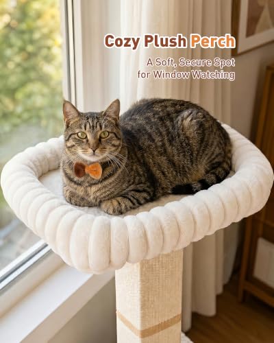 Modern Cat Scratching Post with Top Plush Bed for Indoor Cats - color: Modern White