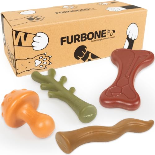 FURBONE Flavored Nylon Dog Chew Toys 4 Pack, Bones for Small & Medium Dogs - color: Furbone - Forest 4 Pack