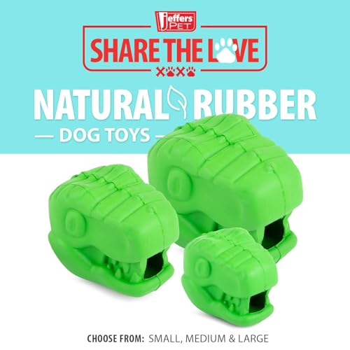 Jeffers Pet Natural Rubber Dog Chew Toy – T-rex Shape, Medium - Treat Dispensing, Vanilla Scent, Durable, Non-Toxic, Dishwasher Safe, Interactive Fetch & Tug Toy, Dental Play - Perfect for Training - color: Green, size: Medium