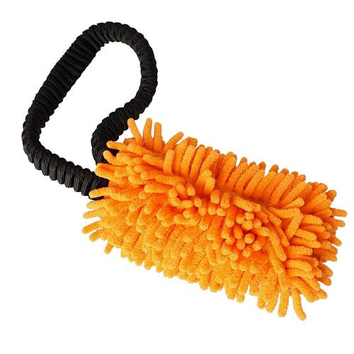 Dingo Dog tug Toy with Bungee Handle, Microfiber, Orange 17in - color: Orange