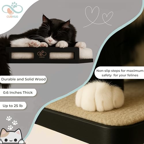 Cat Wall Shelves, Solid Wood Corner Bed, 3 Steps, Up to 25 lb, Black - color: Black