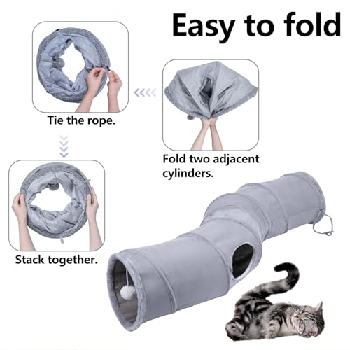 S-Shape Collapsible Cat Play Tube Toys with Plush Ball, Indoor Play Tunnel for Puppy, Kitty, Kitten, Rabbit - color: S-Shape